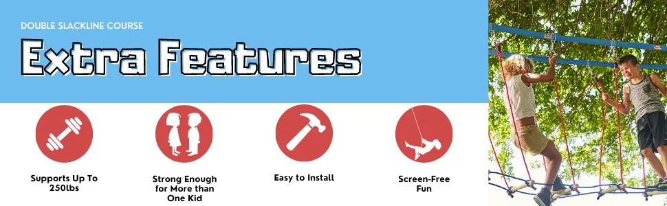 Lily's Things Rickety Bridge Attachment | Double Slackline Accessories for Double Slackline Obstacle Course | Ninja Slackline Accessories | for Use Exclusively with Our Double Slackline Course Sets - extra features