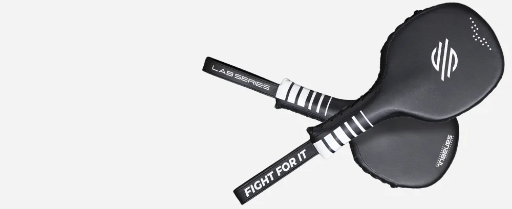 Sanabul Lab Series Professional Boxing MMA Punching Paddles (Pair) Black / White - Lab Series Punch Paddles