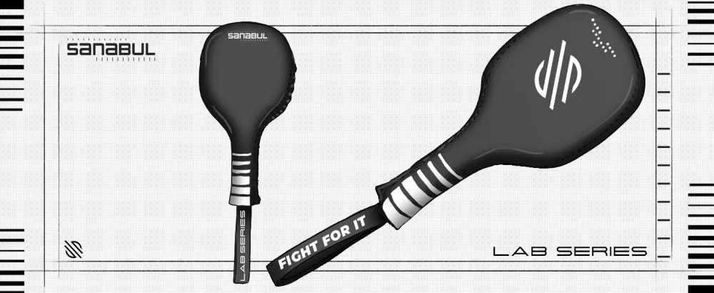 Sanabul Lab Series Professional Boxing MMA Punching Paddles (Pair) Black / White - Lab Series Punch Paddles