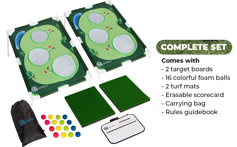 Sidelinx Golf Cornhole Set - Golf Yard Game - Chipping Practice Set for Both Indoors and Outdoors - Perfect Golf Gift for Men - Golf cornhole 3