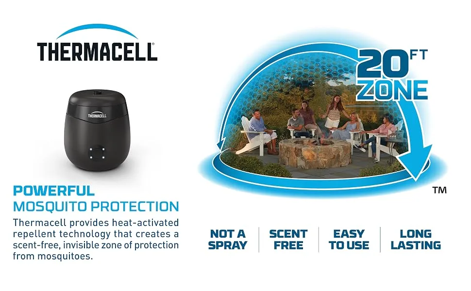 Thermacell E-Series Rechargeable Mosquito Repeller with 20 Mosquito Protection Zone 2 Pack Bundle, Charcoal Includes 24-Hr Repellent Refill DEET Free Bug Spray Alternative Scent Free - New E55 Part 1