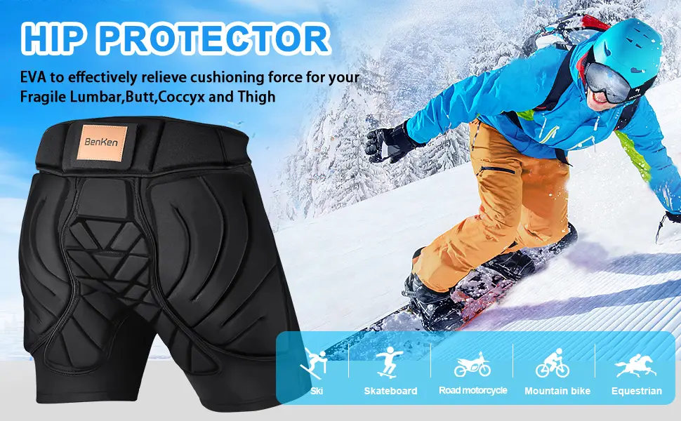 BenKen Butt Pads Snowboarding Impact Shorts Hip Protector for Men Women Protective Tailbone Padded Short Pants Skating Ski Black Xl - motorcycle pants