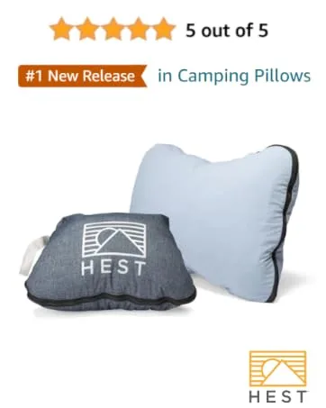 HEST Camping Pillow - Temperature Resilient, Memory Foam, Packable Travel Pillow Camp Pillow - 15" L x 22" W - camp pillow