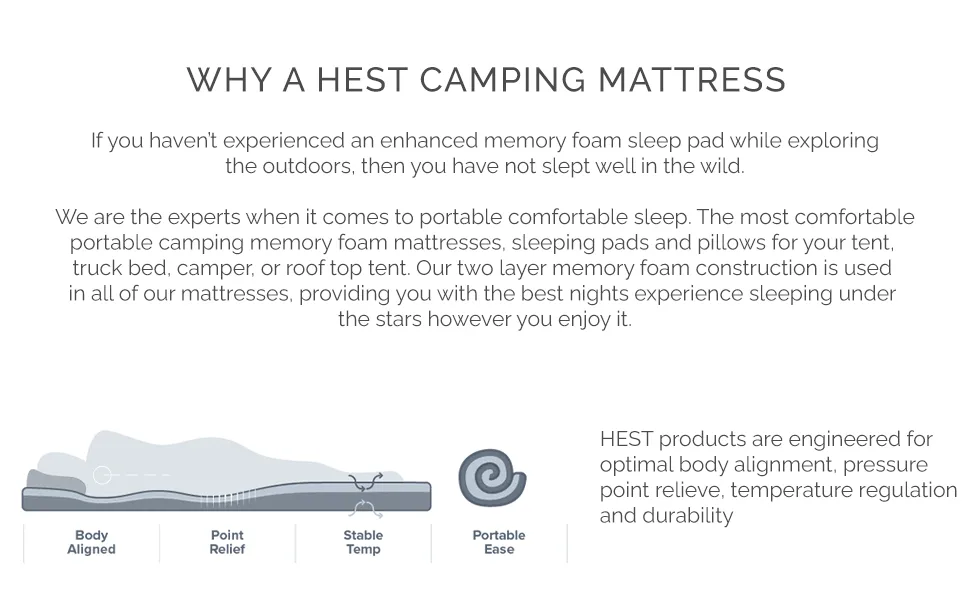 HEST Camping Pillow - Temperature Resilient, Memory Foam, Packable Travel Pillow Camp Pillow - 15" L x 22" W - Why Hest