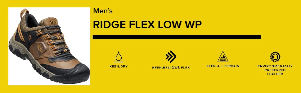 KEEN Men's Ridge Flex Low Height Waterproof Hiking Boots 10.5 Bison/Golden Brown - product information 9