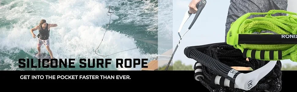 Ronix Silicone Bungee Surf Rope Handle-11 Inches / Rope- 25 feet Black / White - Ronix Wakeboards Silicone Surf Rope