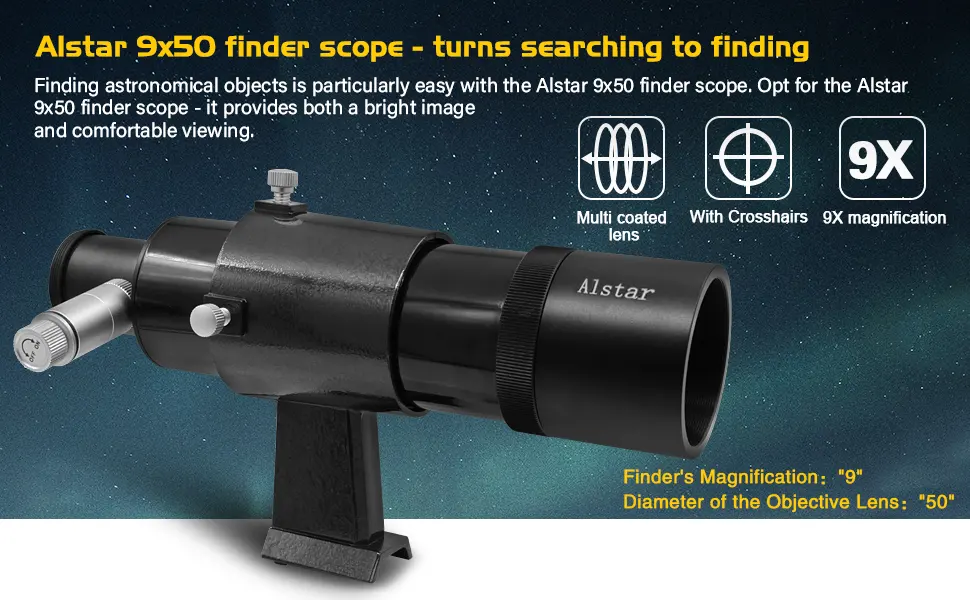 Alstar 9x50 Illuminated Finder Scope, Black - it Provides Both a Bright Image and Comfortable Viewing - product information 27