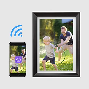 Dragon Touch Digital Picture Frame WiFi 10 inch IPS Touch Screen HD Display, 16GB Storage, Auto-Rotate, Share Photos via App, Email, Cloud - Classic 10 choco brown - frame