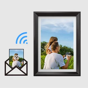 Dragon Touch Digital Picture Frame WiFi 10 inch IPS Touch Screen HD Display, 16GB Storage, Auto-Rotate, Share Photos via App, Email, Cloud - Classic 10 choco brown - frame
