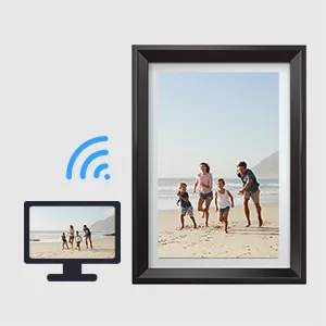 Dragon Touch Digital Picture Frame WiFi 10 inch IPS Touch Screen HD Display, 16GB Storage, Auto-Rotate, Share Photos via App, Email, Cloud - Classic 10 choco brown - frame