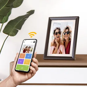 Dragon Touch Digital Picture Frame WiFi 10 inch IPS Touch Screen HD Display, 16GB Storage, Auto-Rotate, Share Photos via App, Email, Cloud - Classic 10 choco brown - wifi frame