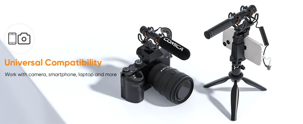 Comica CVM-VM20 Shotgun Microphone, Super-Cardioid Camera Microphone with Rycote Shockmount, Windscreen, Wind Muff, OLED Power Display, Video Microphone for Smartphones, DSLR Cameras, Tablets, Laptops - shotgun microphone