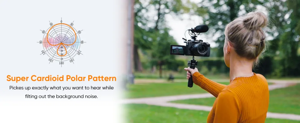 Comica CVM-VM20 Shotgun Microphone, Super-Cardioid Camera Microphone with Rycote Shockmount, Windscreen, Wind Muff, OLED Power Display, Video Microphone for Smartphones, DSLR Cameras, Tablets, Laptops - shotgun microphone for camera