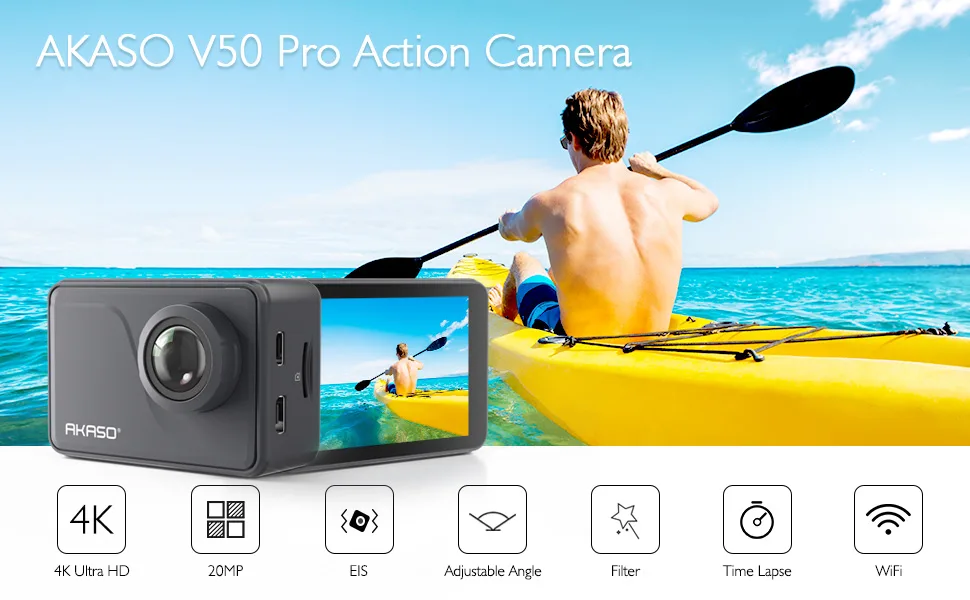 AKASO V50 Pro Native 4K30fps 20MP WiFi Action Camera with EIS Touch Screen 100 feet Waterproof Camera Web Camera Support External Mic Remote Control Sports Camera with Helmet Accessories Kit Gray - AKASO V50 PRO ACTION CAMERA