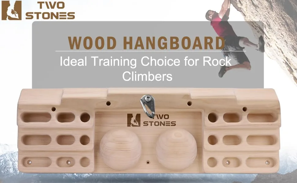 TWO STONES Wooden Hangboard Rock Climbing Pull Up Bar Designed Training for Climbing, Wooden Fingerboard Climbing Training Board for Building Core Strength and Endurance (CJ-HB2003) - Hangboards