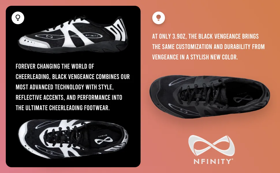 Nfinity Vengeance Cheer Shoe - Women & Youth Competition Cheerleading Gear 6 Black - Black Vengeance