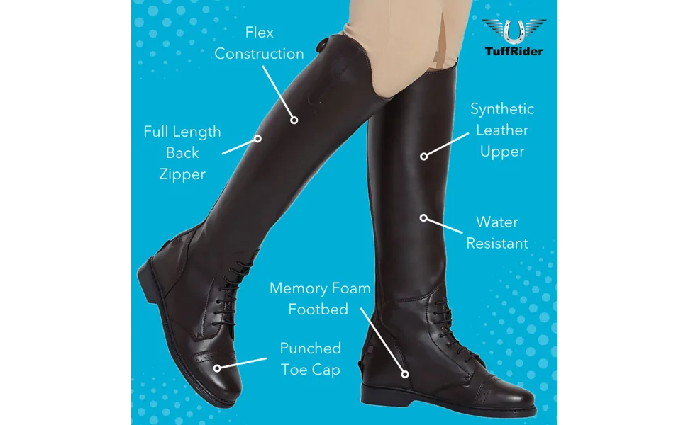 TuffRider Ladies Starter Back Zip Field Boots in Synthetic Leather, Mocha, 8 Wide Black 8 - 3052