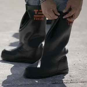 Treds Super Tough 17" Pull-On Stretch Rubber Overboots for Rain, Slush, Snow and Construction, Size Large, Black Large 1.0 - treds boots,concrete boots,overboots,rubber boots,slush boots,concrete pouring,concrete tools