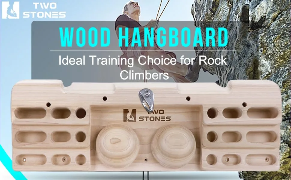 TWO STONES Wooden Hangboard Rock Climbing Pull Up Bar Designed Training for Climbing, Wooden Fingerboard Climbing Training Board for Building Core Strength and Endurance (CJ-HB2005) - Rock Climbing Hangboard