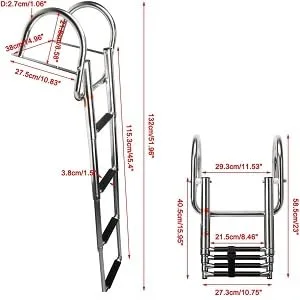 YaeMarine Stainless Steel in-Board 4 Steps Telescoping Ladder Folding Dock Ladder for Marine Boat Yacht Swimming Pool - YR-0027-1