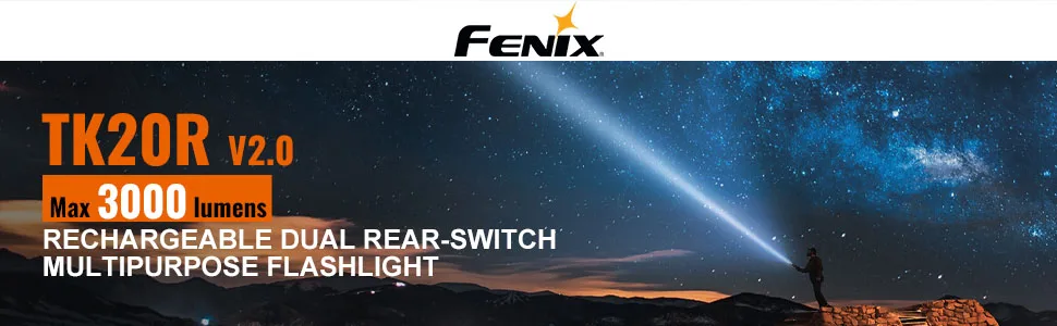 Fenix TK20R v2.0 Rechargeable Tactical Flashlight, 3000 Lumen Long Throw USB-C Tac Light, with LumenTac Organizer - Fenix TK20R v2 banner