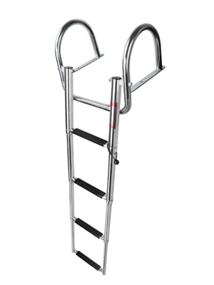4 Step Pontoon Boat Ladder,Heavy Duty Folding Telescoping Rear Entry Inboard Ladder with Wide Steps Swim Deck with Pedals Hand Railings - boat ladder