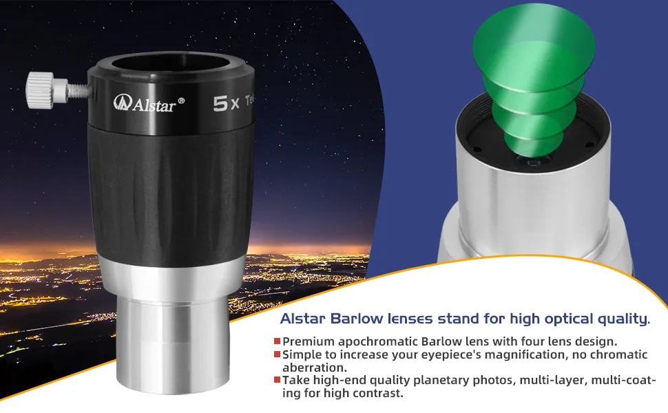 Alstar 1.25" 4-Elements 5X TeleXtender Barlow Lens - product information 1