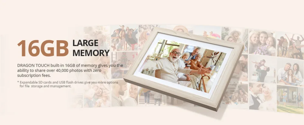 Dragon Touch Digital Picture Frame WiFi 10 inch IPS Touch Screen HD Display, 16GB Storage, Auto-Rotate, Share Photos via App, Email, Cloud - Classic 10 White - product information 3