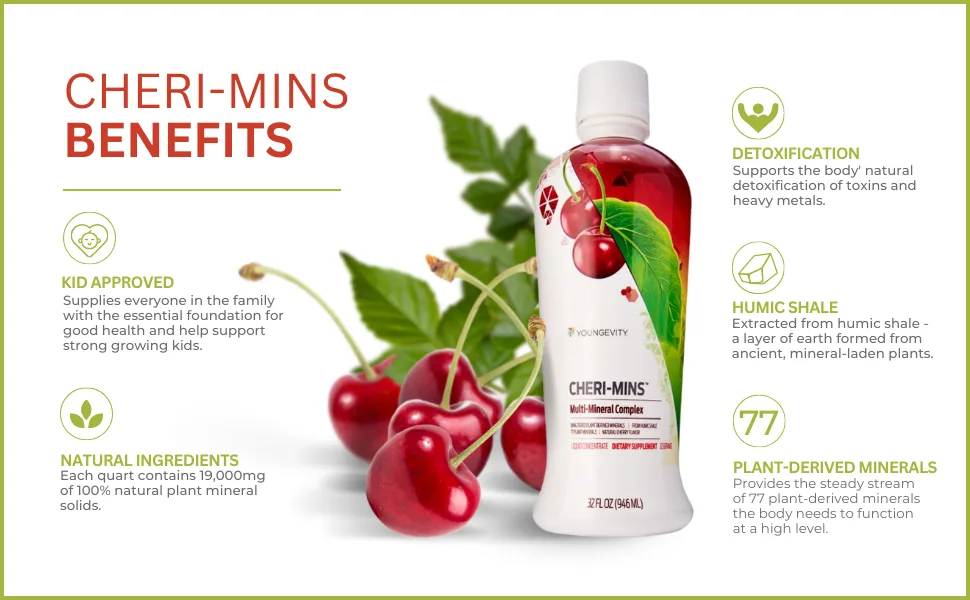 Majestic Earth Cheri-MINS - 32 FL OZ, 4 Pack 32 Fl Oz (Pack of 4) - Cheri Mins Benefits Youngevity Products