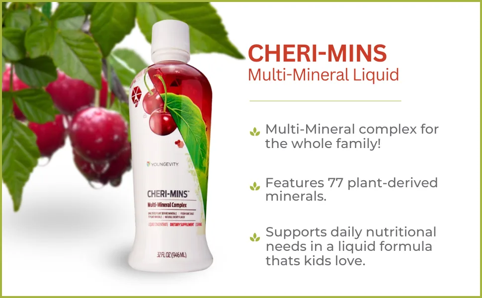 Majestic Earth Cheri-MINS - 32 FL OZ, 4 Pack 32 Fl Oz (Pack of 4) - Cheri-Mins Mineral Complex Youngevity Products