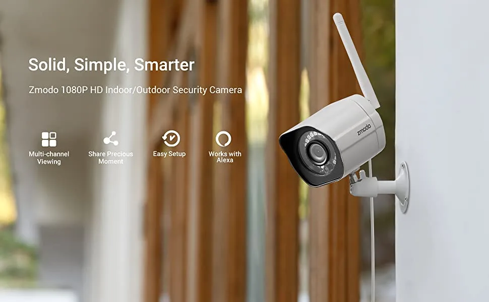 Zmodo 1080p Full HD Wireless Security Camera System, 4 Pack Smart Home Indoor Outdoor WiFi IP Cameras with Night Vision, Compatible with Alexa 4 Count (Pack of 1) - outdoor security camera wireless system
