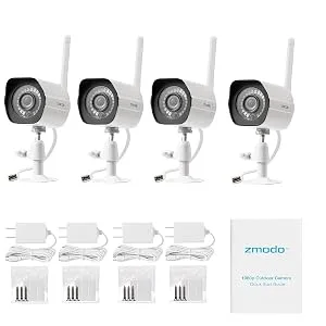 Zmodo 1080p Full HD Wireless Security Camera System, 4 Pack Smart Home Indoor Outdoor WiFi IP Cameras with Night Vision, Compatible with Alexa 4 Count (Pack of 1) - security camera outdoor wireless
