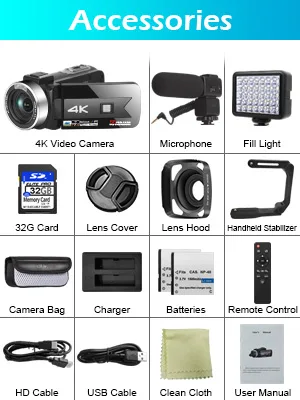 Video Camera Camcorder 4K 56MP Vlogging Camera with IR Night Vision 16X Digital Zoom, Microphone 2.4G Remote Control Black - product information 2