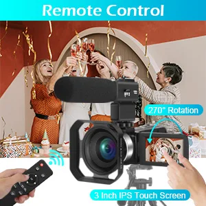 Video Camera Camcorder 4K 56MP Vlogging Camera with IR Night Vision 16X Digital Zoom, Microphone 2.4G Remote Control Black - product information 9