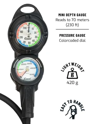 Cressi Console PD2 - Scuba Diving Pressure and Depth Gauge with Hose: Made in Italy Imperial - CONSOLE PD2, DIVE CONSOLE