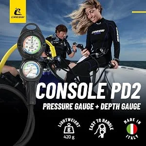 Cressi Console PD2 - Scuba Diving Pressure and Depth Gauge with Hose: Made in Italy Imperial - SCUBA DIVE CONSOLE
