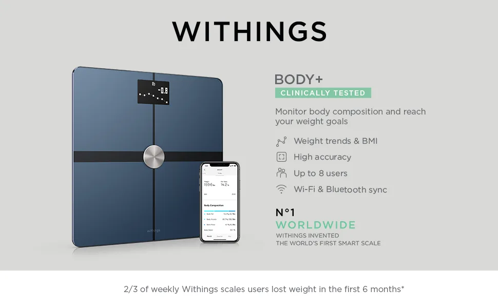 Withings / Nokia | Body - Smart Body Composition Wi-Fi Ditial Scale with smartphone app, White - body+