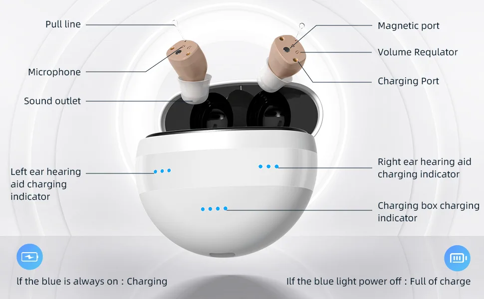 Hearing Aids, Rechargeable Hearing Aids for Seniors & Adults with Volume Control, Small Completely-in-Canal Digital Hearing Amplifier, Assist Devices with Charging Box,White&Black - Rechargeable Hearing Aids