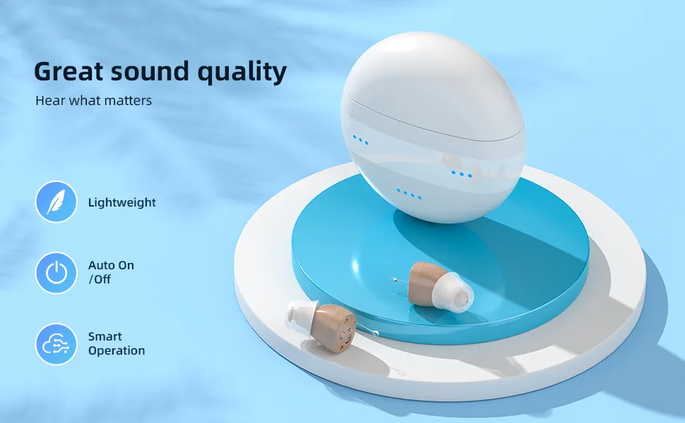 Hearing Aids, Rechargeable Hearing Aids for Seniors & Adults with Volume Control, Small Completely-in-Canal Digital Hearing Amplifier, Assist Devices with Charging Box,White&Black - VOMUES HEARING AIDS