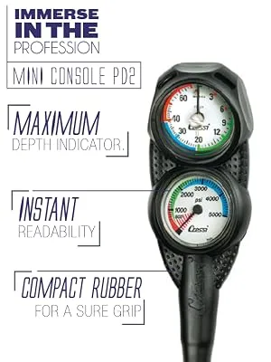 Cressi Scuba Diving Mini Console - Depth Gauge + Pressure Gauge - MiniConsole 2: made in Italy Global Fluo - gauge pressure, mini console for scuba diving, scuba diving console, cressi console, scuba gear