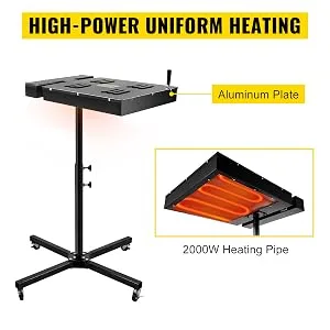 VEVOR Flash Dryer 18x18Inch Electrical Control Box Flash Dryer for Screen Printing Adjustable Stand Screen Printing Dryer T-Shirt Curing Machine - screen printing flash dryer