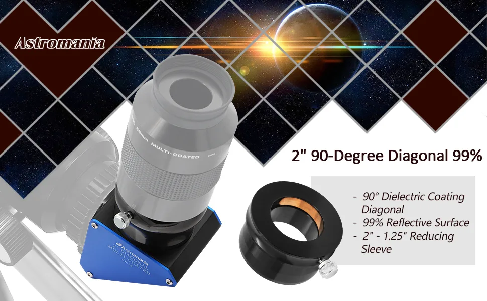 Astromania 2" 90-Degree 99% Enhanced Dielectric Diagonal Mirror - Provide a Much Brighter Image Than with an Ordinary Star Diagonal - product information 1