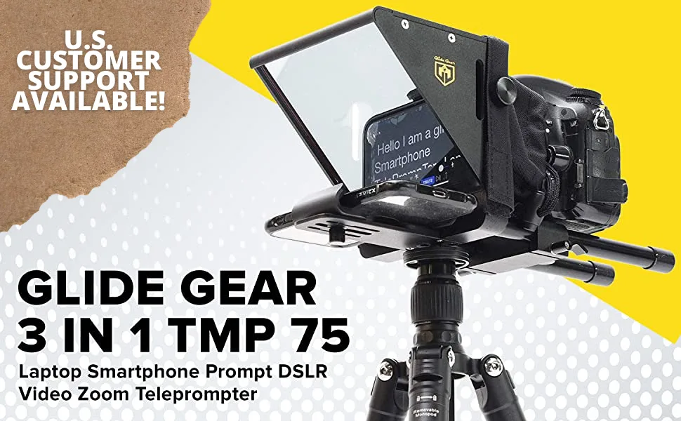 Glide Gear 3 in 1 TMP 75 Laptop Smartphone Prompt DSLR Video Zoom Teleprompter Laptop Mount Cell Phone Prompter - GLIDE GEAR TMP 75 SMARTPHONE/DSLR TELEPROMPTER