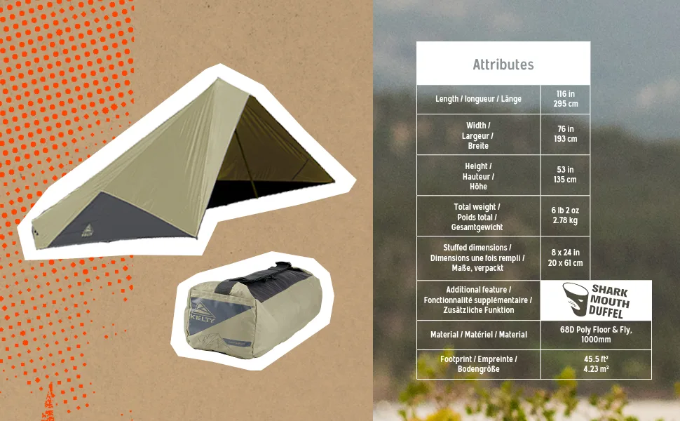 Kelty Waypoint Tarp, Reflecting Pond/Gingerbread, Semi-Universal Vehicle Mounting System, Enhanced Protection from The Elements, Single-Pole Design, Shark-Mouth Carry Bag for Easy Transport, & More - reflecting pond gingerbread elm dark shadow