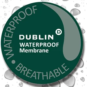 Dublin Kennet Boots 8.5 Chocolate - Circular logo for Dublin waterproof breathable membrane on a white background with water drops