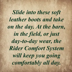 Dublin Kennet Boots 8.5 Chocolate - Image of a text call out about the rider comfort footbed system and its long lasting benefits