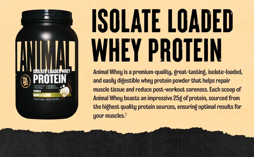 Animal Whey Isolate Protein Powder Loaded for Post Workout and Recovery & Pak - Convenient All-in-One Vitamin & Supplement Pack - product information 2