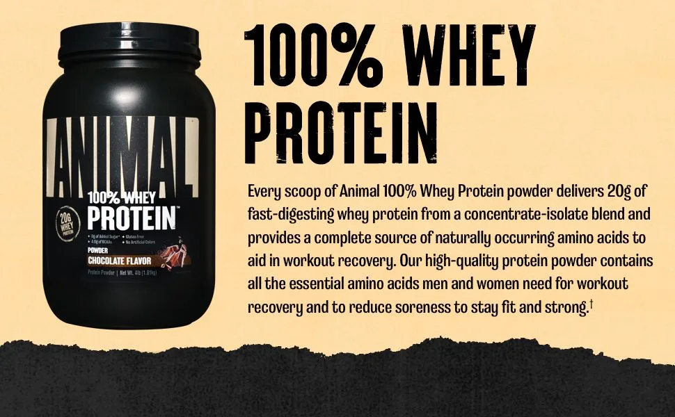 Animal Whey Protein Powder and Creatine Chews Tablets Bundle - Chocolate Flavored 4 lb Protein and Fruit Punch Flavored Creatine for Pre/Post Workout - product information 2
