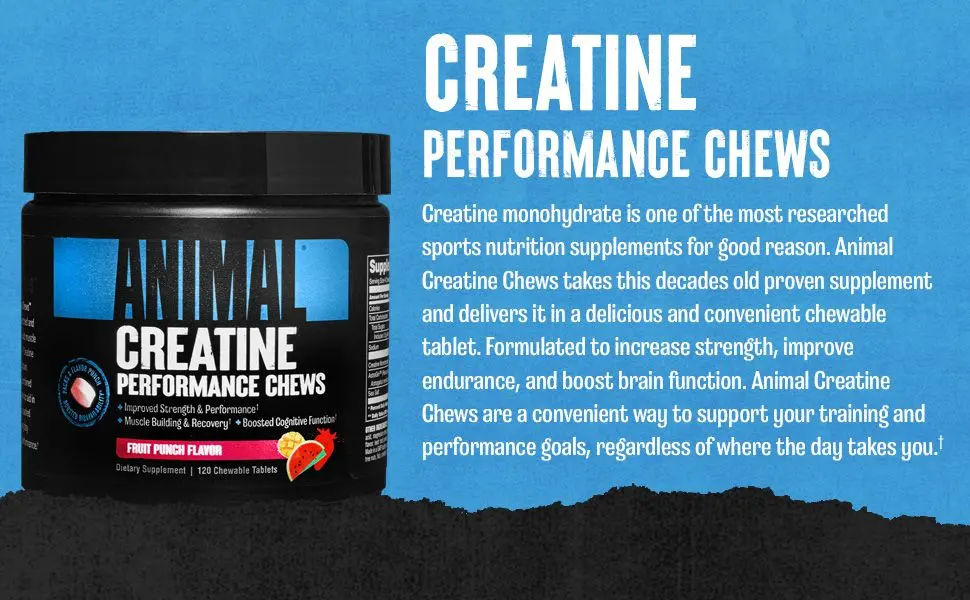 Animal Whey Protein Powder and Creatine Chews Tablets Bundle - Chocolate Flavored 4 lb Protein and Fruit Punch Flavored Creatine for Pre/Post Workout - product information 7