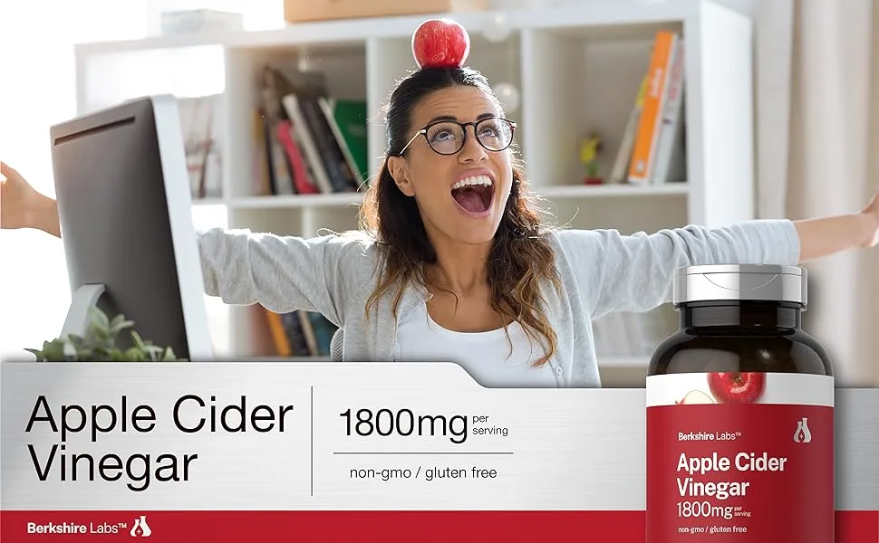 Horbaach Apple Cider Vinegar Capsules | 1800mg | 180 Count | Non-GMO Gluten-Free Supplement | by Berkshire Labs - CL27061